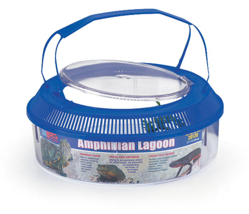 Lee's Aquarium & Pet Products Round Amphibian Lagoon with Lid Handle and Plant Blue, Clear, 1ea/11 in