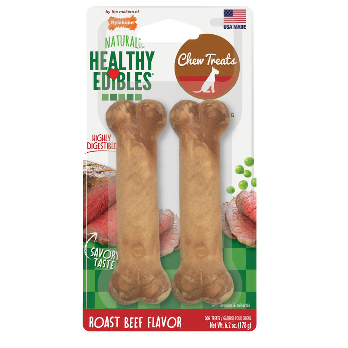 Nylabone Healthy Edibles All-Natural Long Lasting Roast Beef Flavor Chew Treats 2 count, 1ea/Wolf - Up To 35 lb