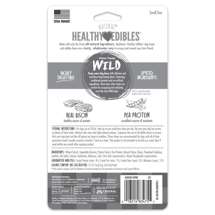 Nylabone Healthy Edibles WILD Natural Long Lasting Bison Flavor Dog Chew Treats 1ea/SMall - Up To 25 lb, 8 ct