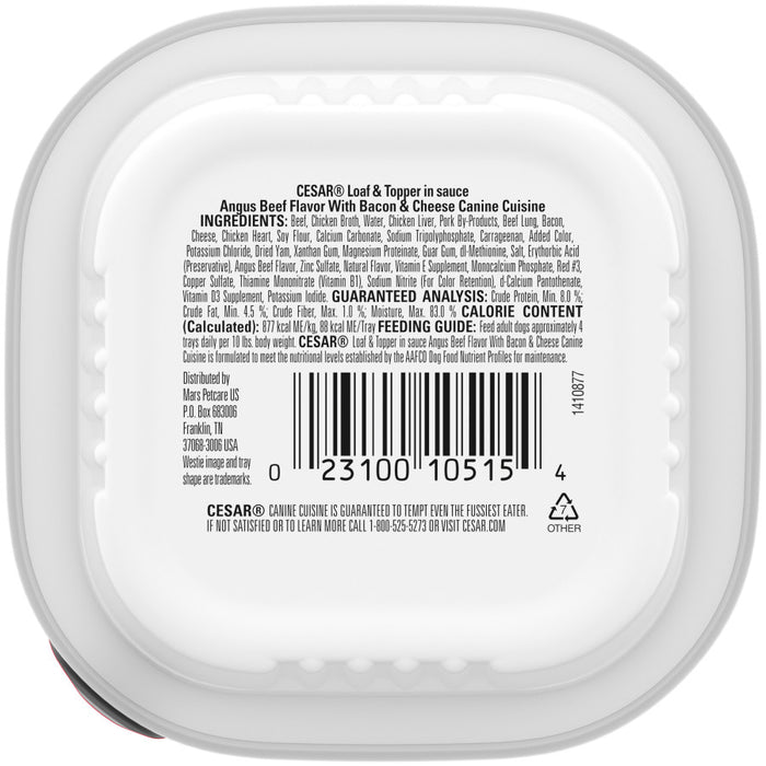 Cesar Loaf & Topper in Sauce Adult Wet Dog Food Angus Beef w/Bacon & Cheese, 24ea/3.5 oz, 24 pk