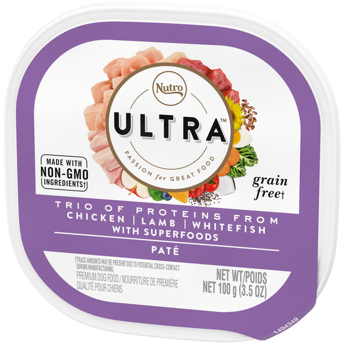 Nutro Products Ultra Grain Free Paté Adult Wet Dog Food Trio of Proteins from Chicken, Lamb & Whitefish Paté w/Superfoods, 24ea/3.5 oz, 24 pk