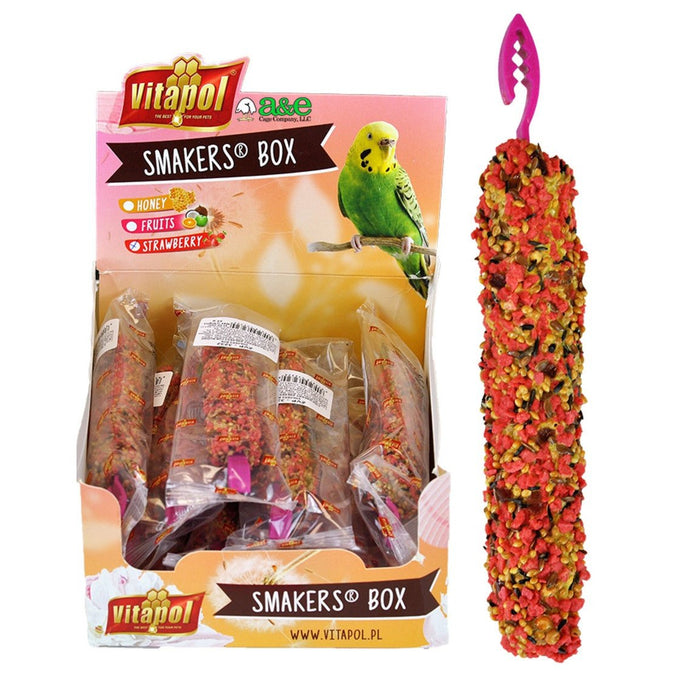 A & E Cages Smakers Snack Strawberry Treat Stick Display for Parakeets 1ea/1 ct