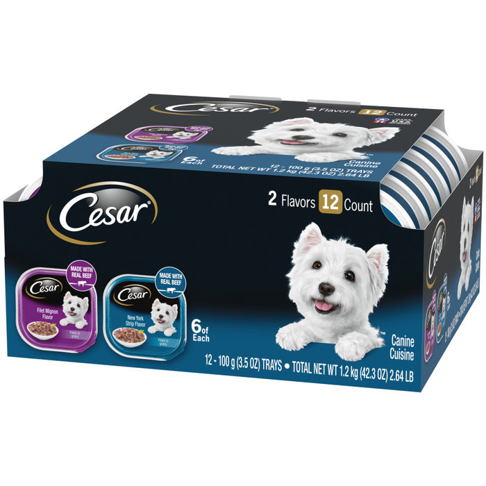 Cesar Filets in Gravy Adult Wet Dog Food Variety Pack (Filet Mignon, New York Strip), 2ea/42.3 oz, 12 pk