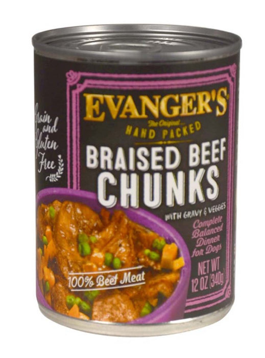 Evanger's Hand Packed Wet Dog Food Braised Beef Chunks w/Gravy, 12ea/12 oz, 12 pk