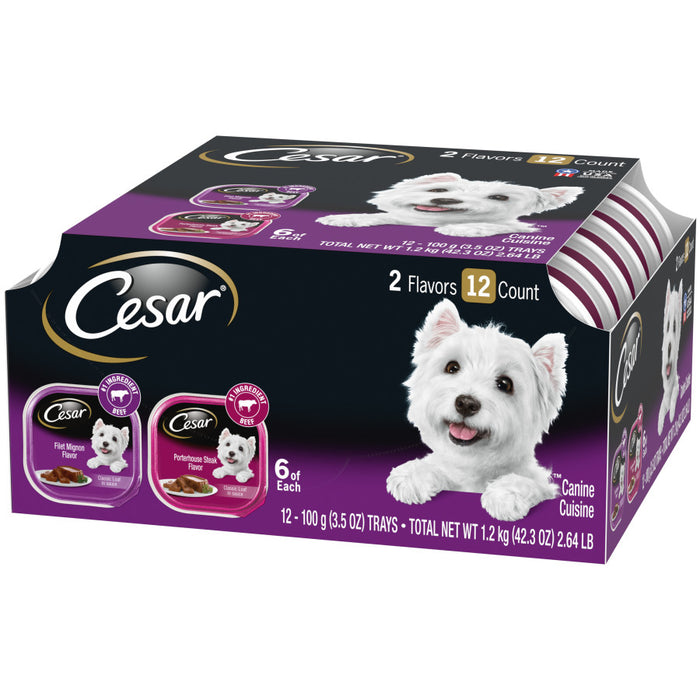 Cesar Classic Loaf in Sauce Adult Wet Dog Food Variety Pack (Filet Mignon, Porterhouse Steak), 2ea/42.3 oz, 12 pk