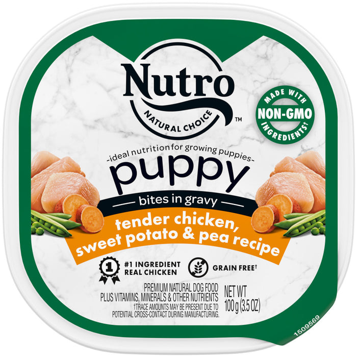 Nutro Products Grain Free Bites in Gravy Puppy Wet Dog Food Tender Chicken, Sweet Potato & Pea, 24ea/3.5 oz, 24 pk