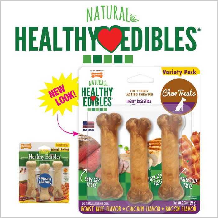 Nylabone Healthy Edibles All-Natural Long Lasting Chew Treats Variety Pack 3 count, 1ea/Petite - Up To 15 lb