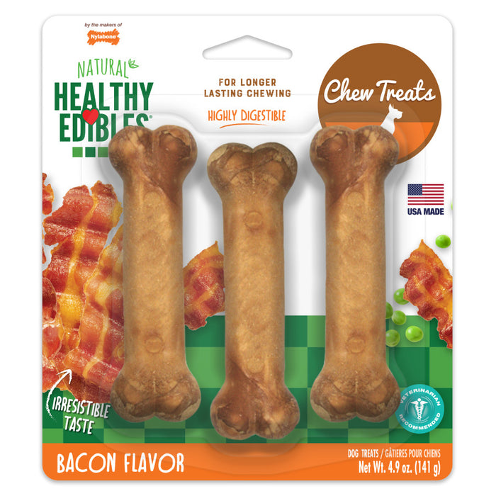 Nylabone Healthy Edibles All-Natural Long Lasting Bacon Flavor Chew Treats 1ea/SMall - Up To 25 lb, 3 ct