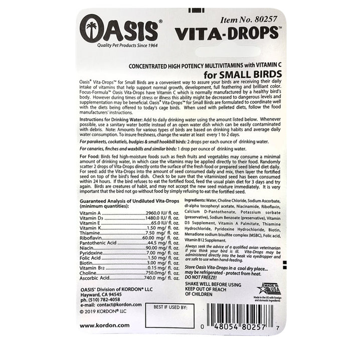 Oasis Vita Drops Multivitamin Supplement for Small Birds 1ea/2 fl oz