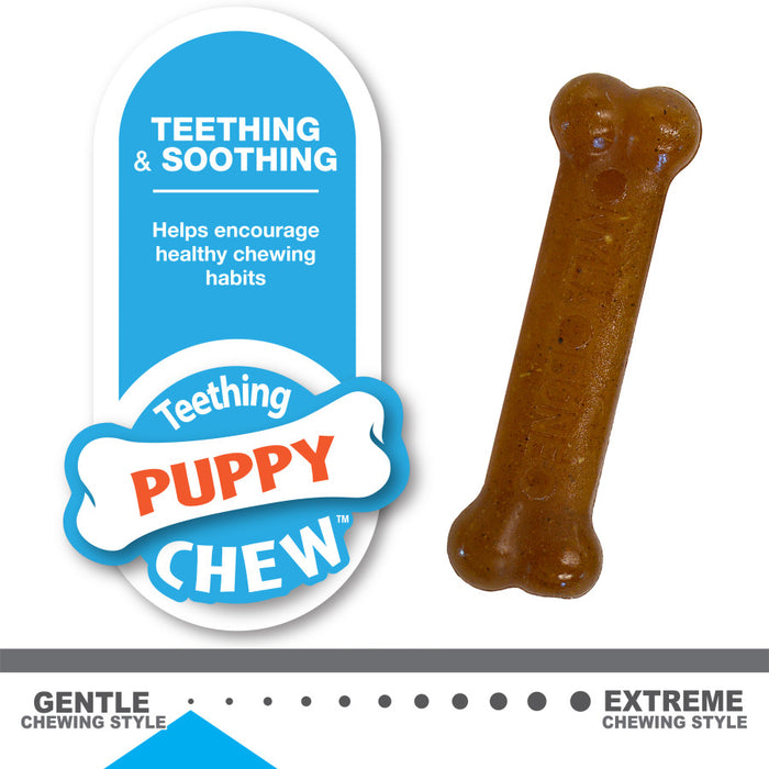 Nylabone Classic Puppy Chew Flavored Durable Dog Chew Toy Classic Bone Twin Pack, Brown, 1ea/XS - Up To 15 lb