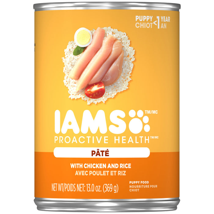 IAMS Proactive Health Paté Puppy Wet Dog Food Pate w/Chicken & Rice, 12ea/13.2 oz