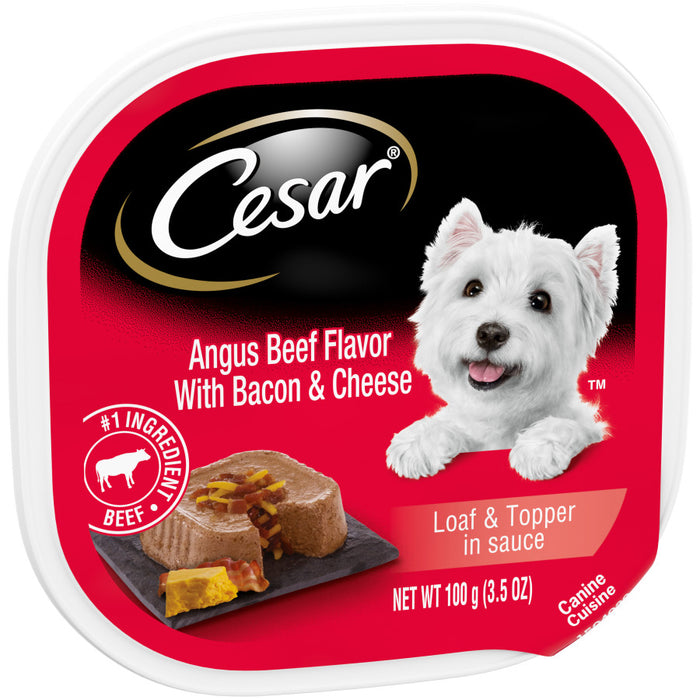 Cesar Loaf & Topper in Sauce Adult Wet Dog Food Angus Beef w/Bacon & Cheese, 24ea/3.5 oz, 24 pk