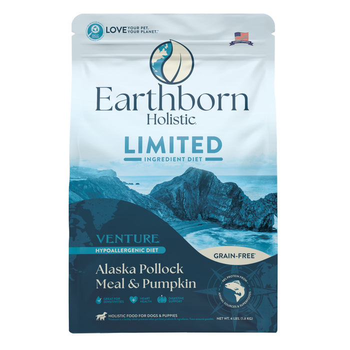 Earthborn Holistic Venture Limited Ingredient Diet Grain-Free Dry Dog Food Alaska Pollock Meal & Pumpkin, 1ea/4 lb