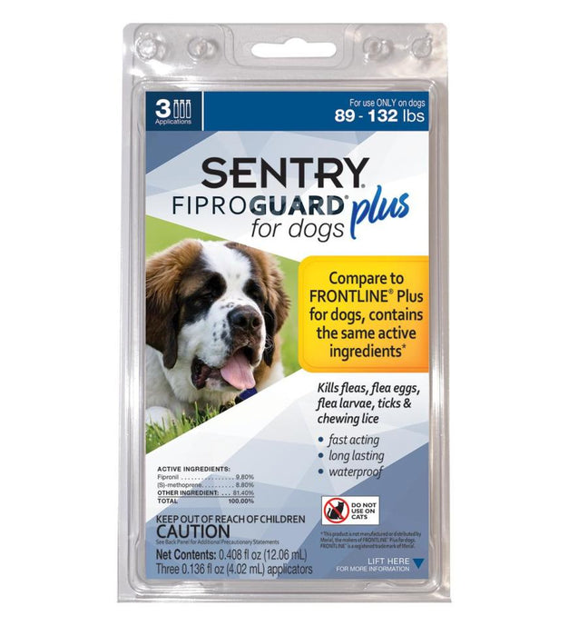 SENTRY FiproGuard Plus Dog Flea & Tick Spot-On 1ea/89-132 lb, 3 pk