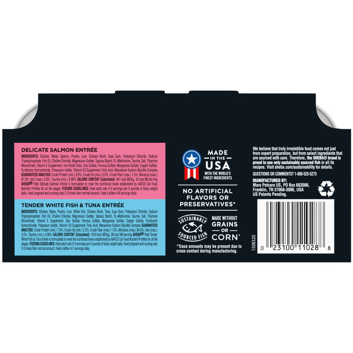 Sheba Perfect Portions Pate Wet Cat Food Variety Pack (Delicate Salmon, Tender Whitefish & Tuna), 1ea/2.6 oz, 12 pk