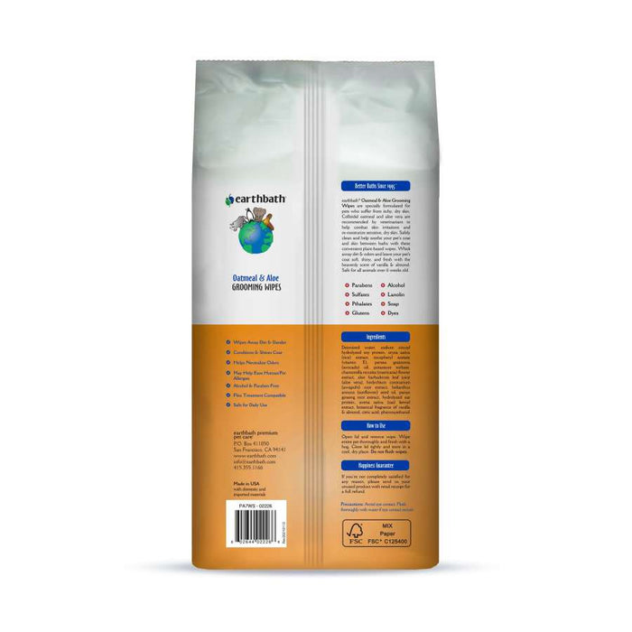 Earthbath Oatmeal & Aloe Grooming Wipes, Vanilla & Almond Soft-Sided Pouch, 1ea/100 ct