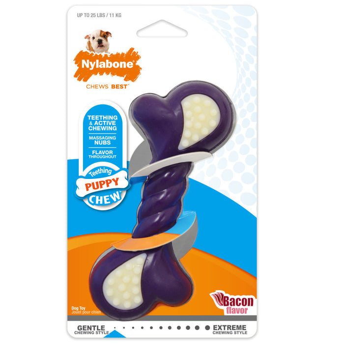 Nylabone Just for Puppies Double Action Bone Puppy Dog Teething Chew Toy Double Action, Blue, 1ea/SMall - Up To 25 lb