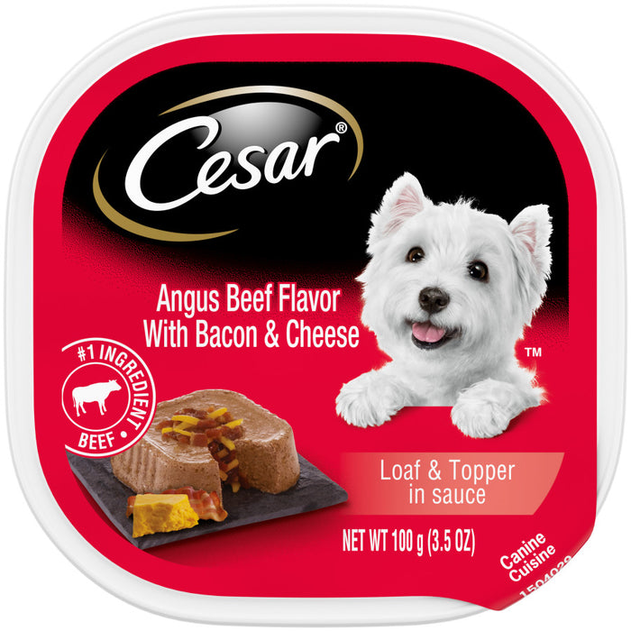 Cesar Loaf & Topper in Sauce Adult Wet Dog Food Angus Beef w/Bacon & Cheese, 24ea/3.5 oz, 24 pk