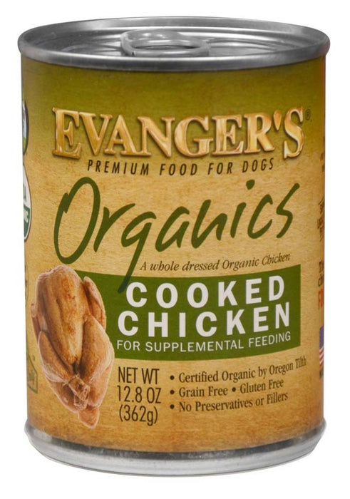 Evanger's Organics Wet Dog Food Cooked Chicken, 12ea/12.8 oz, 12 pk