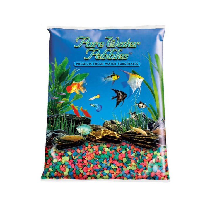 Pure Water Pebbles Premium Fresh Water Coated Aquarium Gravel Neon Rainbow, 1ea/2 lb