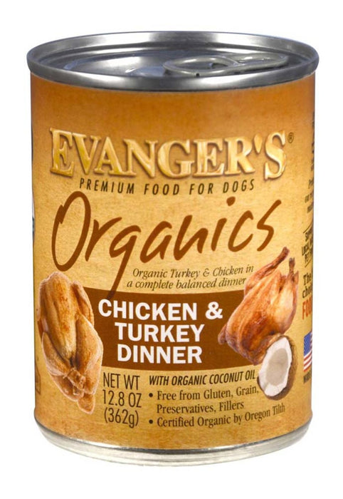 Evanger's Organics Wet Dog Food Chicken & Turkey, 12ea/12.8 oz, 12 pk