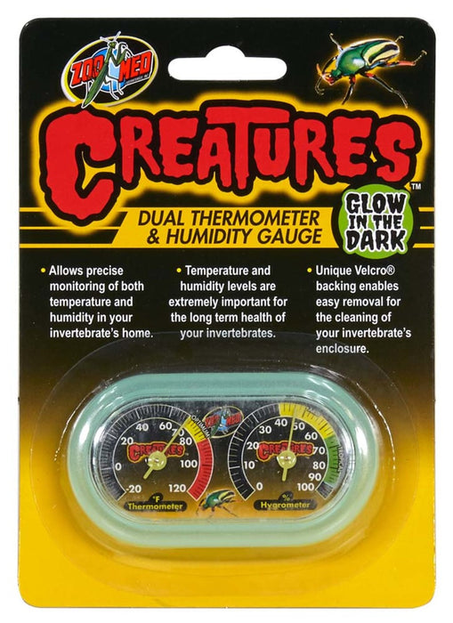 Zoo Med Creatures Dual Thermometer & Humidity Gauge Glow in the Dark Green, 1ea