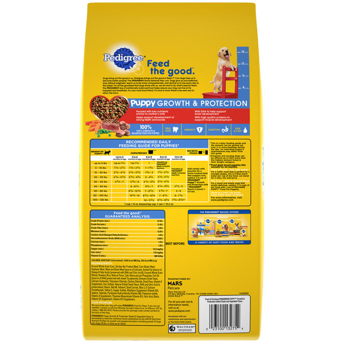 Pedigree Puppy Growth & Protection Dry Dog Food Grilled Steak & Vegetable, 1ea/3.5 lb