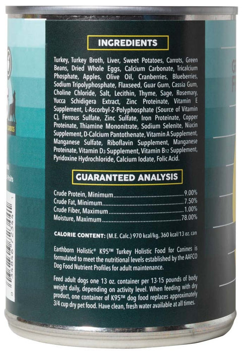 Earthborn Holistic Grain Free K95 Meat Protein Wet Dog Food Turkey, 12ea/13 oz