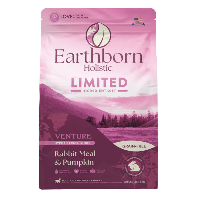 Earthborn Holistic Venture Limited Ingredient Diet Grain-Free Dry Dog Food Rabbit Meal & Pumpkin, 1ea/4 lb