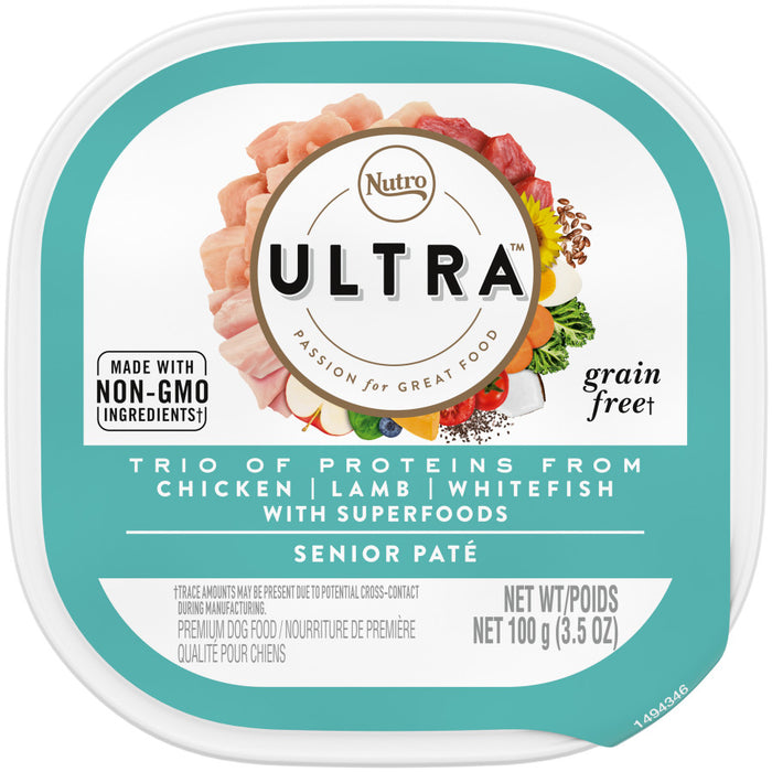 Nutro Products Ultra Grain Free Paté Senior Wet Dog Food Trio of Proteins from Chicken, Lamb & Whitefish Paté w/Superfoods, 24ea/3.5 oz, 24 pk