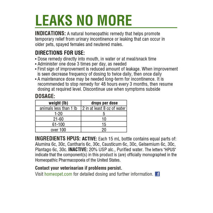 HomeoPet Leaks No More 1ea/15 ml