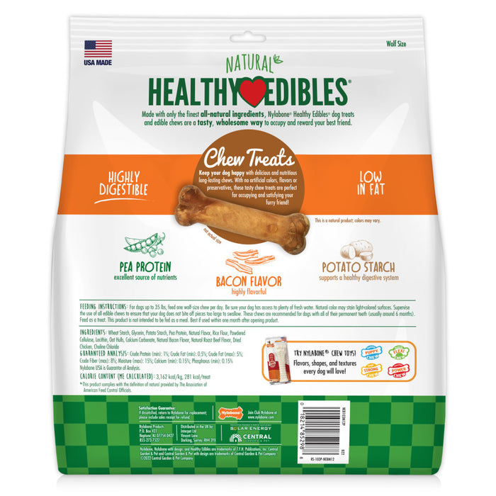 Nylabone Healthy Edibles All-Natural Long Lasting Bacon Flavor Chew Treats 1ea/Medium - Up To 30 lb, 12 ct