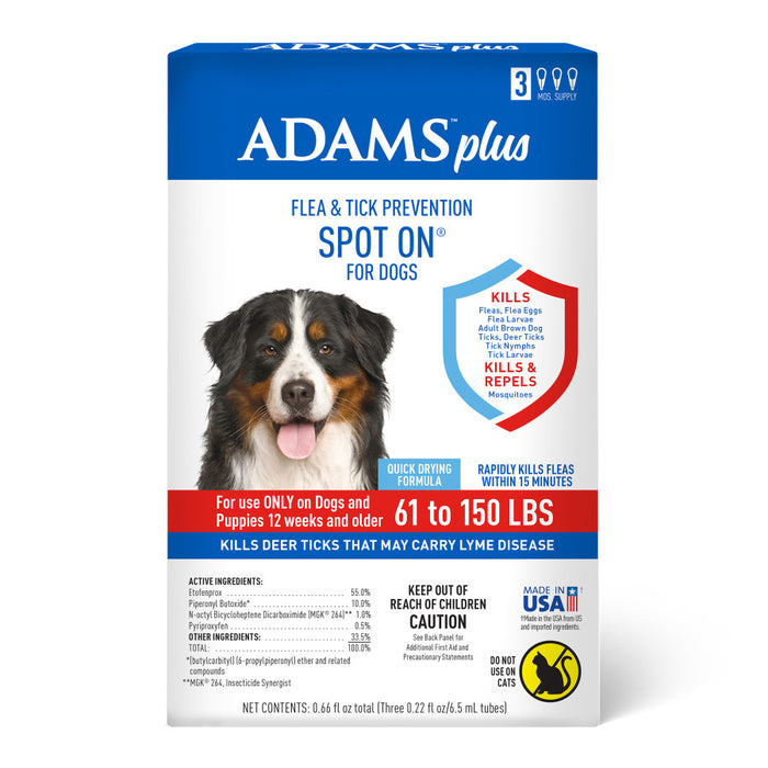 Adams Plus Flea & Tick Prevention Spot On for Dogs 3 Month Supply, Clear, 1ea/XL Dogs 61 To 150 lb