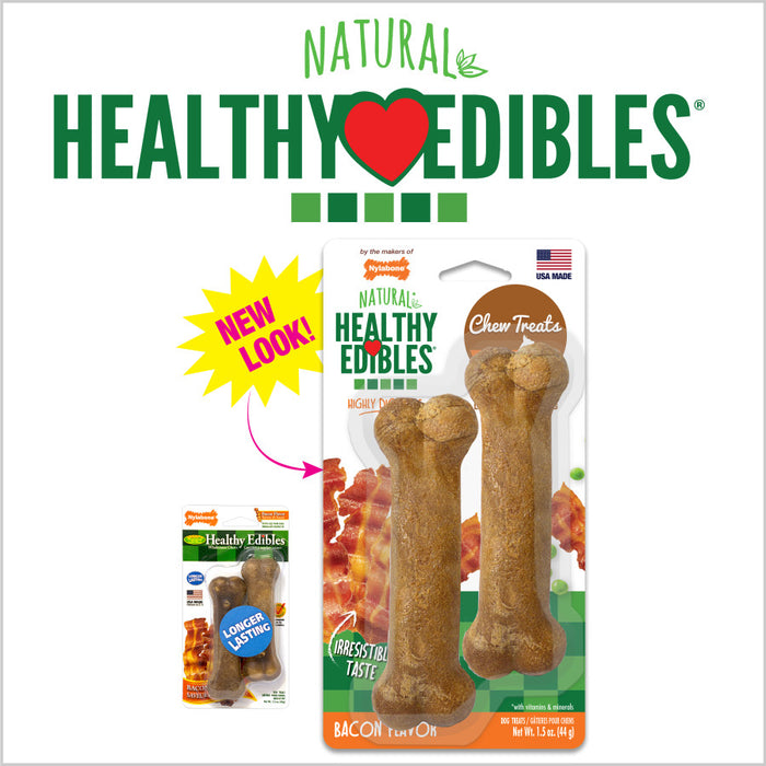 Nylabone Healthy Edibles All-Natural Long Lasting Bacon Flavor Chew Treats 2 count, 1ea/Petite - Up To 15 lb