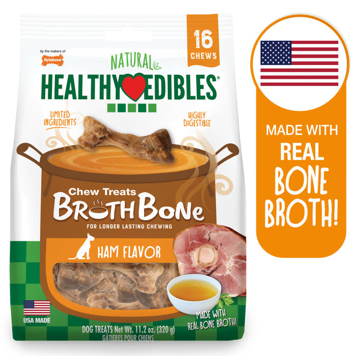 Nylabone Healthy Edibles Broth Bone All Natural Dog Treats Made With Real Bone Broth 16 count, 1ea/Regular - Up To 25 Ibs.