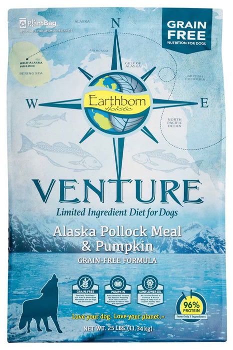 Earthborn Holistic Venture L.I.D. Grain Free Dry Dog Food Pollock & Pumpkin, 1ea/25 lb