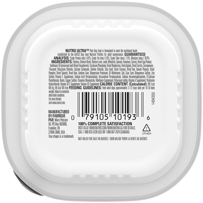 Nutro Products Ultra Grain Free Paté Adult Wet Dog Food Trio of Proteins from Chicken, Lamb & Whitefish Paté w/Superfoods, 24ea/3.5 oz, 24 pk