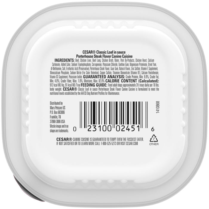 Cesar Classic Loaf in Sauce Adult Wet Dog Food Porterhouse Steak, 24ea/3.5 oz, 24 pk