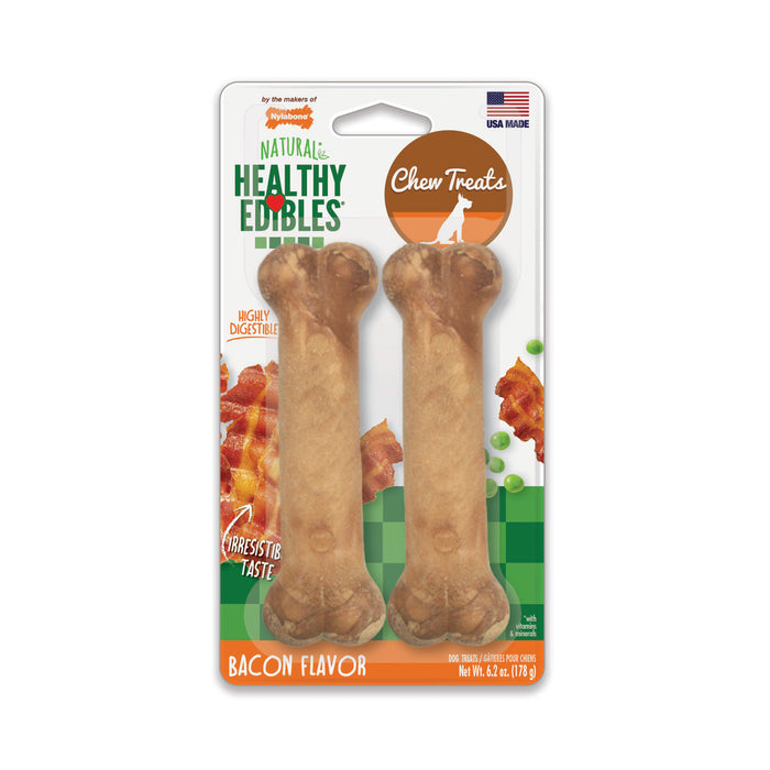 Nylabone Healthy Edibles All-Natural Long Lasting Bacon Flavor Chew Treats 2 count, 1ea/Wolf - Up To 35 lb