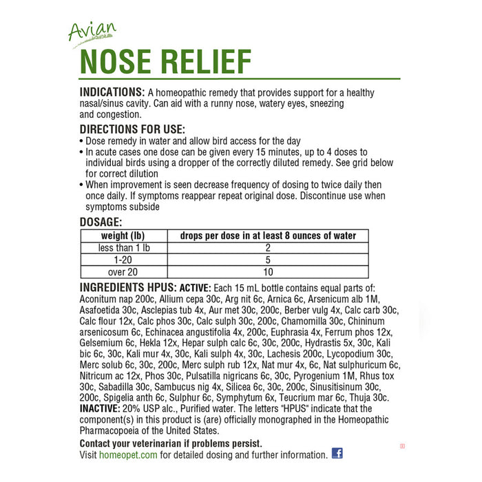 HomeoPet Avian Nose Relief Supplement 1ea/0.5 fl oz