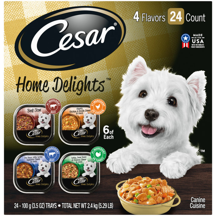 Cesar Home Delights Adult Wet Dog Food Variety Pack (Beef Stew, Turkey Potato & Green Bean, Pot Roast & Vegetables, Chicken Noodle Vegetable), 1ea/3.5 oz, 24 pk