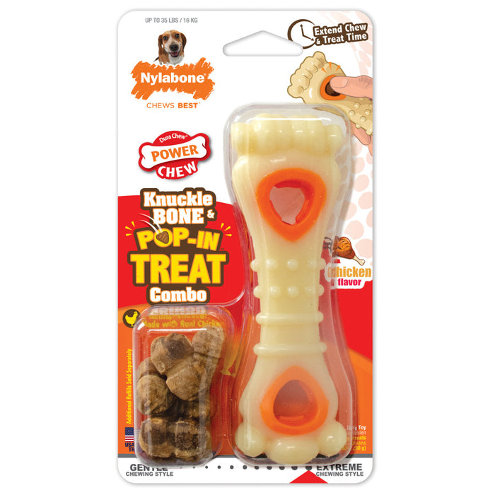 Nylabone Power Chew Knuckle Bone & Pop-In Treat Dog Toy Combo Pop-In, 1ea/Medium - Up To 35 lb