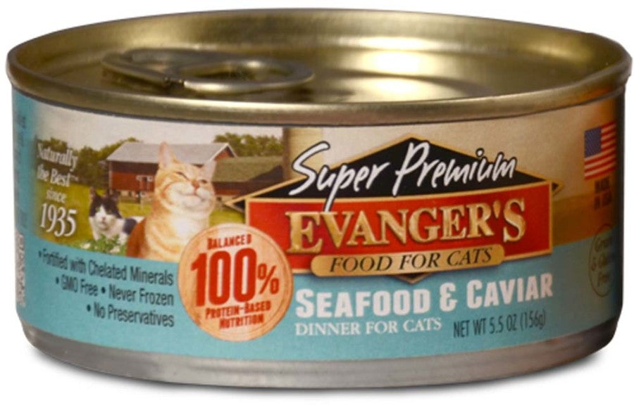 Evanger's Super Premium Wet Cat Food Seafood & Caviar, 24ea/5.5 oz, 24 pk