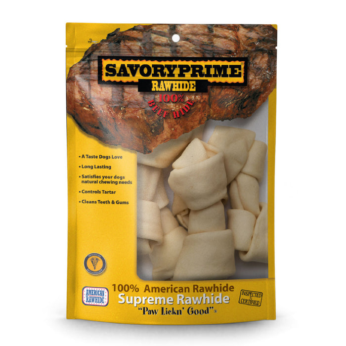 Savory Prime Supreme Knotted Rawhide Bones Bagged, Natural, 1ea/6-7 in, 6 pk