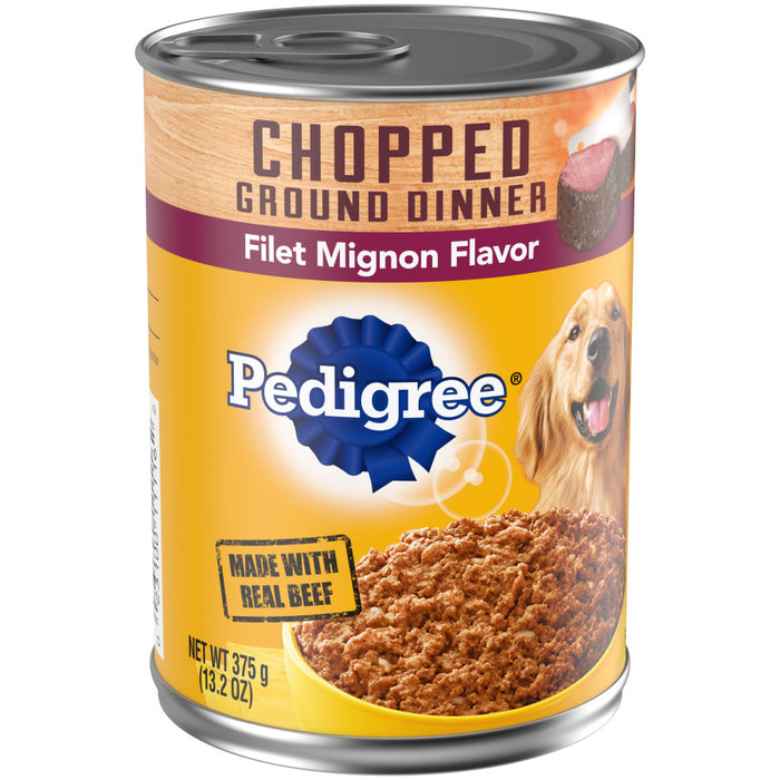 Pedigree Chopped Ground Dinner Adult Wet Dog Food Filet Mignon, 12ea/13.2 oz, 12 pk