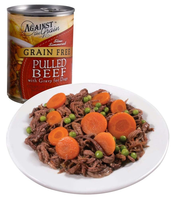 Against the Grain Hand Pulled Adult Wet Dog Food Beef w/Gravy, 12ea/12 oz