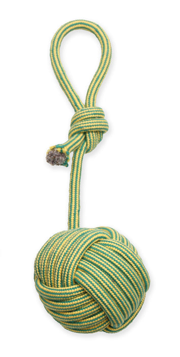 Mammoth Pet Products EXTRA Flossy Chew Monkey Fist Tug w/Loop Handle Dog Toy Green/Yellow, 1ea/LG, 16 in