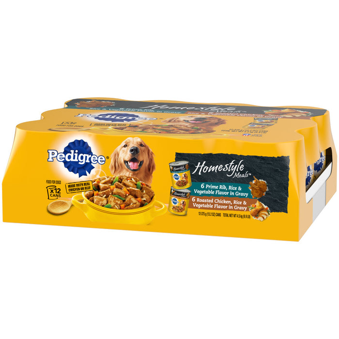 Pedigree Homestyle Meals Adult Wet Dog Food Variety Pack (Prime Rib, Roasted Chicken), 1ea/13.2 oz, 12 pk