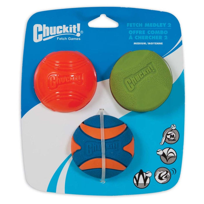 Chuckit! Fetch Medley Balls Dog Toy Assortment 2, Multi-Color, 1ea/3 pk, MD