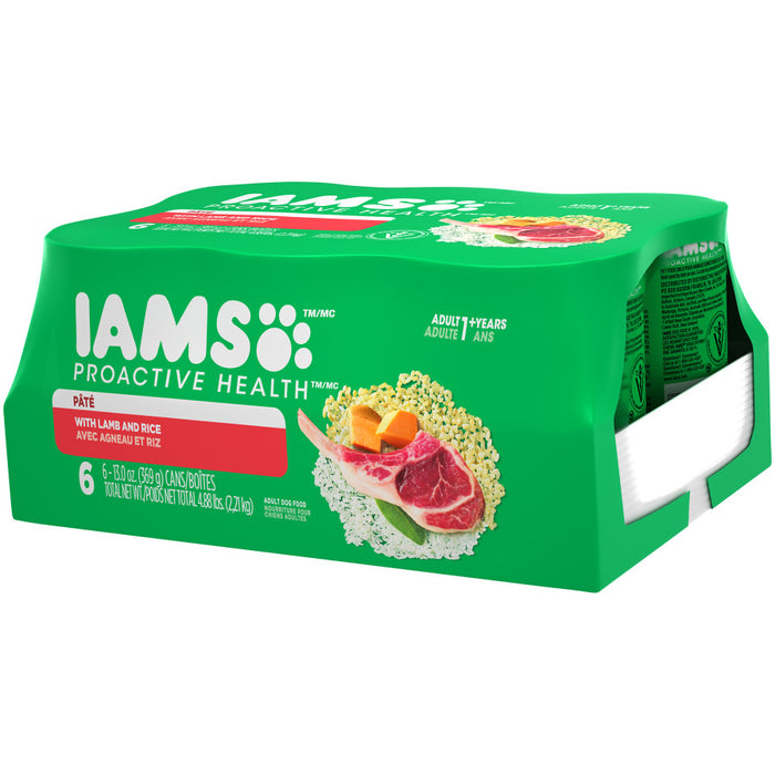 IAMS Proactive Health Paté Adult Wet Dog Food Pate w/Lamb & Rice, 12ea/13.2 oz